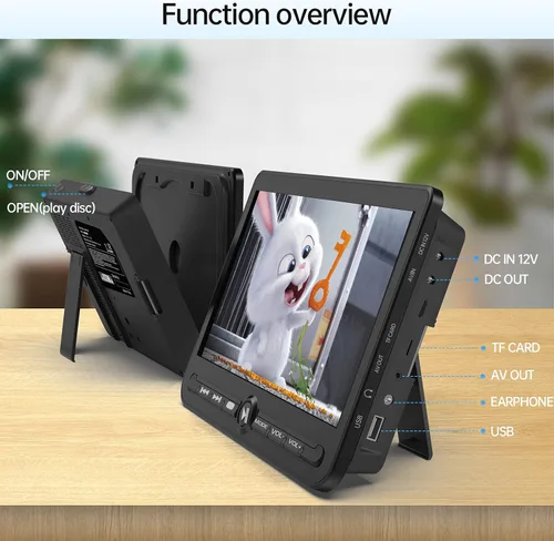 Vista 9 de 10.5" Dual Portable DVD Player, Arafuna Rechargable Car Screen Play A Same or Two Different Movies, Headrest for Car with 5-Hour, Support USB/SD