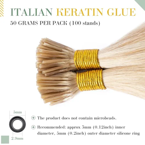 Vista 4 de MY-LADY Extensiones de cabello humano con punta I Tip, 100 hebras, 16 pulgadas, mezcla de rubio ceniza rubio decolorado, extensiones de cabello