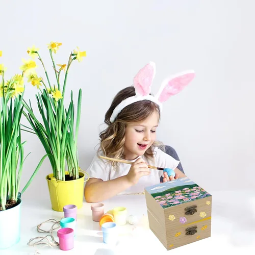 Vista 5 de 4 cajas de madera sin terminar para manualidades, caja cuadrada de madera pequeña con tapas con bisagras y cierres frontales, caja de almacenamiento