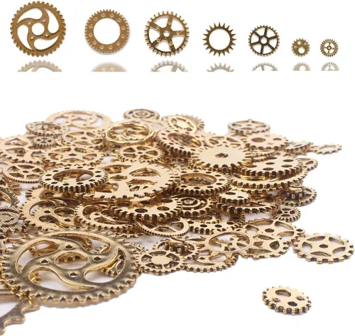 BIHRTC 100 Gramas de Engranajes Steampunk Antiguos de Metal de Color Dorado para Manualidades, Cosplay, Decoración de Halloween, Accesorio para