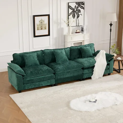 Vista 5 de Sofá modular modular de 3 asientos con reposabrazos más amplio, moderno sofá de nube en forma de L con cojín de asiento tapizado de doble capa, tela
