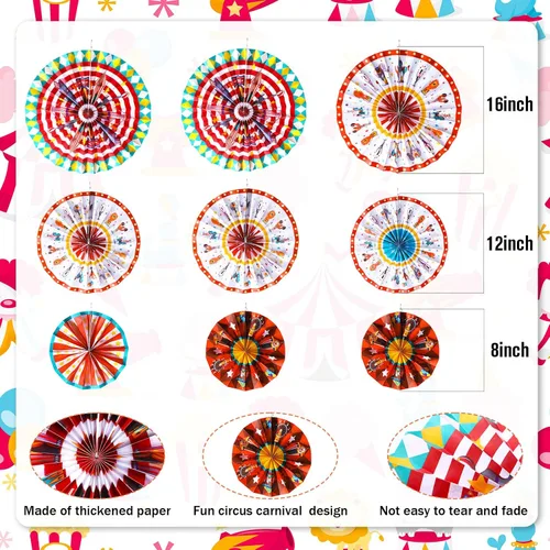 Vista 2 de Outus 9 abanicos de papel colgantes de carnaval, decoración de animales de circo, abanicos de papel para decoración de aula, carnaval, tema