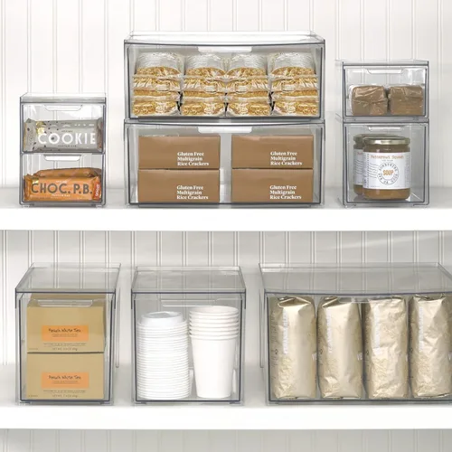 Vista 7 de mDesign - Cajas de almacenamiento apilables con 2 cajones extraíbles - Cajones de plástico apilables para baño principal o de invitados, armario