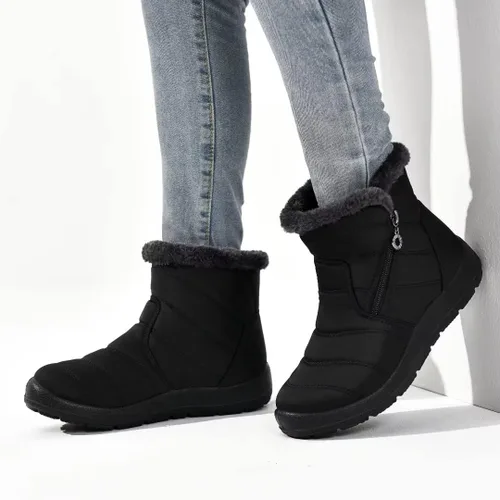 Vista 5 de Cheval Botas de invierno con cremallera para mujer, botines cálidos con forro de piel, antideslizantes, impermeables, cómodas, botas de invierno