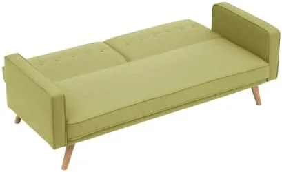 Vista 9 de Sofá cama tipo futón convertible, sofá cama plegable de lino moderno con respaldo dividido, respaldo ajustable, reposabrazos, marco de madera y Verde