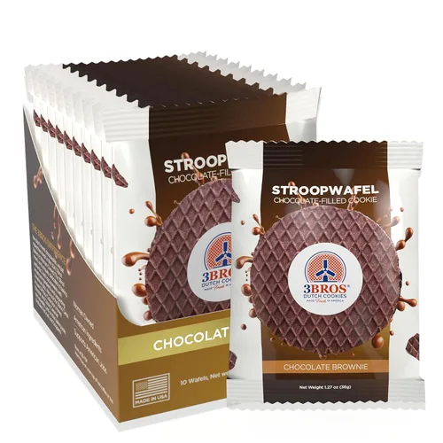 Vista 6 de 3Bros Stroopwafels, Galletas de Waffle Rellenas de Caramelo Holandés, Envueltas Individualmente, 10 Unidades, Fabricadas en EE. UU. (Chocolate)