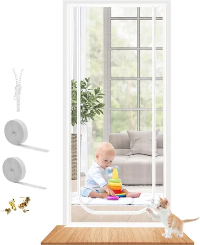 Vista 8 de Dixutzi Puerta mosquitera reforzada para gatos que se adapta a puertas de 30 x 80 pulgadas, puerta mosquitera resistente a prueba de mascotas
