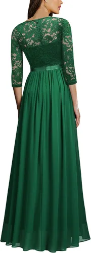 Vista 2 de MISSMAY Vestido largo formal de noche para dama de honor con cuello en V y encaje floral vintage para mujer