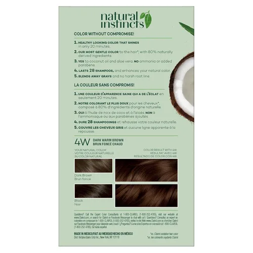 Vista 2 de Clairol Natural Instincts - Tinte semipermanente para el cabello, color castaño cálido oscuro 4W, paquete de 2