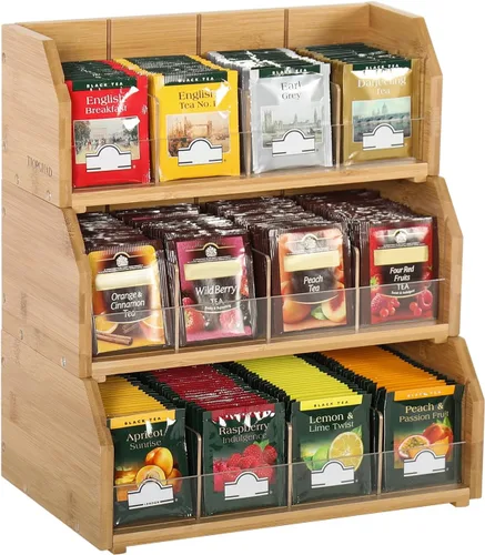Vista 9 de TIOPGHAD Pequeña bolsa de té de bambú, organizador de almacenamiento para bolsas de té, contenedores de caja de té de madera, estante de té, soporte