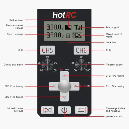 Vista 8 de HOTRC CT-6A Transmisor y receptor RC de 6 canales 2.4ghz control manual RC tanque barco tanque control remoto (CT-6A)