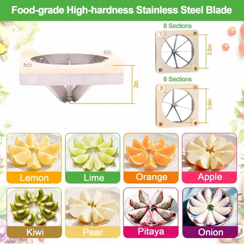 Vista 4 de Cortador de limón comercial con 6 cuñas/8 cuñas, cuchillas de acero inoxidable 420 en forma de V, hoja de cuña fácil, cortador de frutas y lima