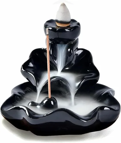 Waterfall Incense Burner, Lotus Backflow Incense Holder Ceramic Censer Cones Sticks Porcelain Holder with 10 Free Mixed Aromatherapy Cones