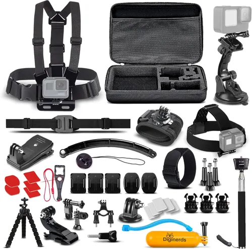 DigiNerds Kit de accesorios para cámara de acción 50 en 1: compatible con GoPro Hero 13 a 7, Max, Fusion, Insta360, DJI Osmo, AKASO y más