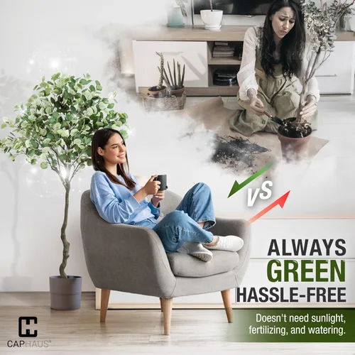 Vista 5 de Fencer Wire Árbol de eucalipto artificial de 6 pies, 72 pulgadas, plantas artificiales naturales grandes para interiores y exteriores, decoración