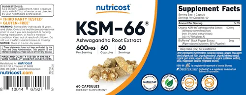 Vista 6 de Nutricost KSM-66 Extracto de raíz de Ashwagandha 600 mg, 60 cápsulas vegetales (2 botellas) - 5% Withanólidos - con BioPerine