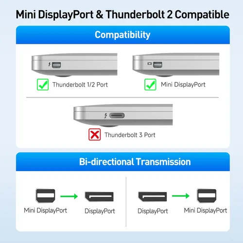 Vista 6 de Cable Matters Adaptador Mini DisplayPort a DisplayPort 1.4 de 32.4 Gbps 8K a DisplayPort 1.4 (Mini DP a DP 1.4) en negro - Resolución 8K @60Hz