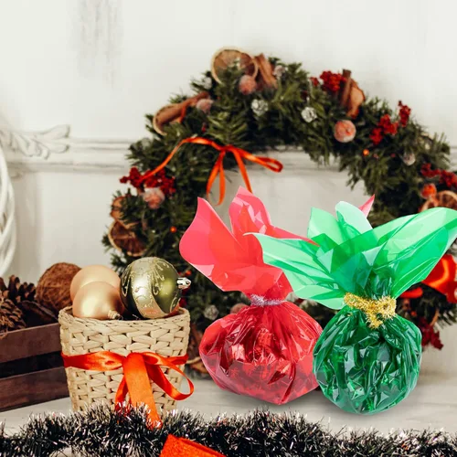 Vista 6 de Wehhbtye - 2 rollos de celofán de Navidad, 33 pies de largo x 32 pulgadas de ancho, papel de celofán transparente con 800 lazos dorados de 3