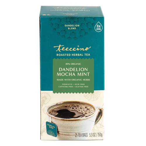 Vista 6 de Teeccino Té de menta moca con diente de león, sin cafeína, té de hierbas tostadas con prebióticos, 3 veces más hierbas que las bolsas de té