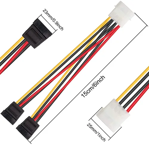 Vista 4 de Paquete de 10 adaptadores de cable de alimentación macho a hembra de 0.43 pies de macho a hembra macho a hembra doble SATA para unidad de DVD