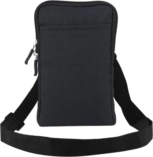 Vista 4 de Bolsa de clip para cinturón para teléfono celular, color negro, funda de hombro para teléfono celular, cremallera vertical de nailon, bolsa cruzada