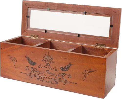 Holibanna Box wooden jewelry box decorative duct tape glass coffee glass office desk wood treasure chest vintage wooden case tea bag organizer