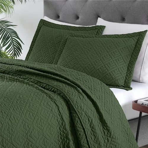 Vista 2 de EXQ Home - Juego de edredón de 2 piezas, tamaño individual, color verde oliva, de microfibra ligera, estilo moderno, con patrón de cuadros