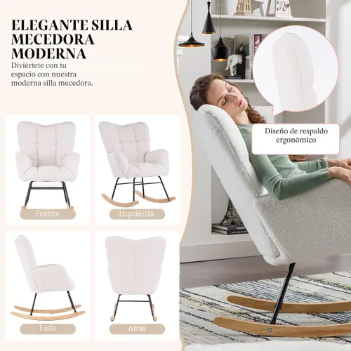Vista 7 de NIOIIKIT Mecedora tapizada para guardería, mecedora tapizada de peluche, asiento acolchado con respaldo alto, silla auxiliar cómoda para sala