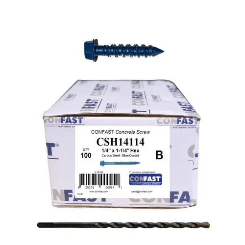 CONFAST Anclaje de tornillo de hormigón con cabeza hexagonal de 1/4 x 1-1/4 pulgadas con broca para anclar a mampostería, bloque o ladrillo (100 por