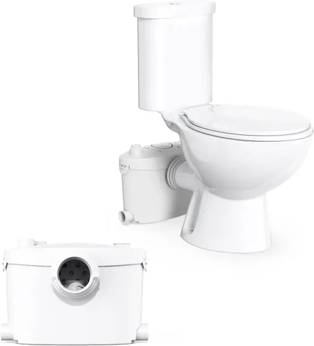 Inodoro macerante con bomba y ventilación de CA | Sistema de inodoro ascendente para sótano a baño, fregadero y bañera, altura silenciosa y