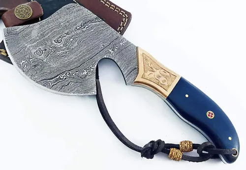 Vista 3 de Cuchillo de caza de hacha de acero de Damasco Hacha Tomahawk Camping Senderismo SM46