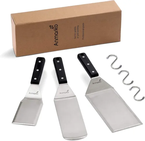 Vista 7 de Juego de espátulas de acero inoxidable, espátula y raspador resistente, ideal para parrilla de hierro fundido, barbacoa, parrilla plana, grado