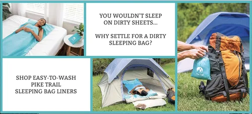 Vista 6 de Pike Trail Forro para saco de dormir sábana de viaje y campamento, inserto ligero y compacto con cremallera de longitud completa