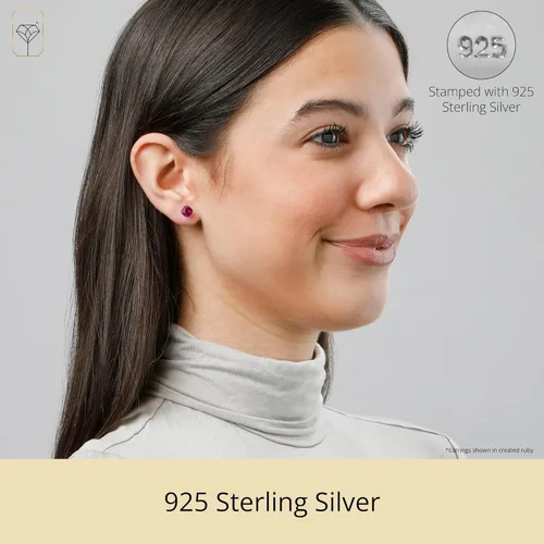 Vista 2 de Tienda Collection Aretes de plata de ley 925 con piedra natal de corte cojín para mujer