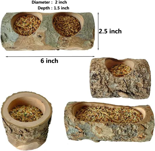 Vista 6 de Cuenco de alimentación de madera de manzana para animales pequeños, plato de comida para conejillo de indias, loros de chinchilla