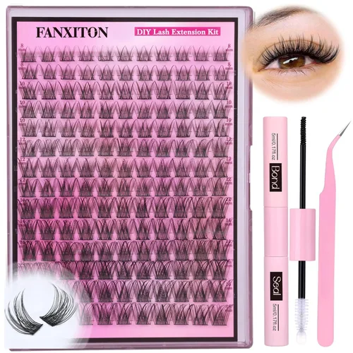 Vista 23 de FANXITON Kit de extensión de pestañas en racimo gruesas para colocar tú misma, 288 unidades de 25/64 a 45/64 pulgadas, pestañas con pegamento