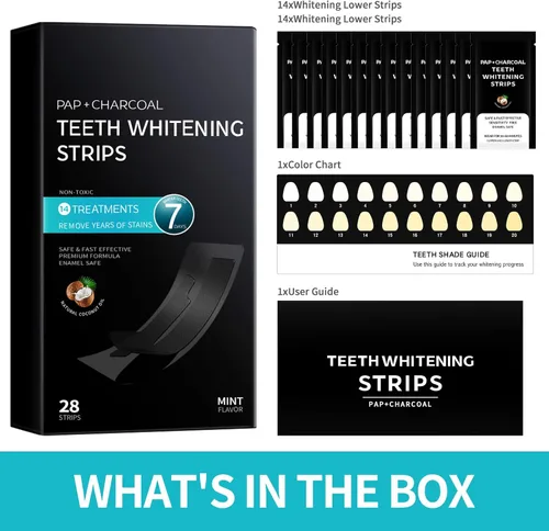 Vista 7 de Tiras blanqueadoras dentales sin sensibilidad dental, kit profesional de tiras blanqueadoras dentales, 14 tratamientos con 28 tiras blanqueadoras
