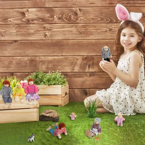 Vista 7 de Skylety 10 piezas de figuras de personas en miniatura de madera para casa de muñecas, muñecas de madera, figuras de madera para jugar, accesorios