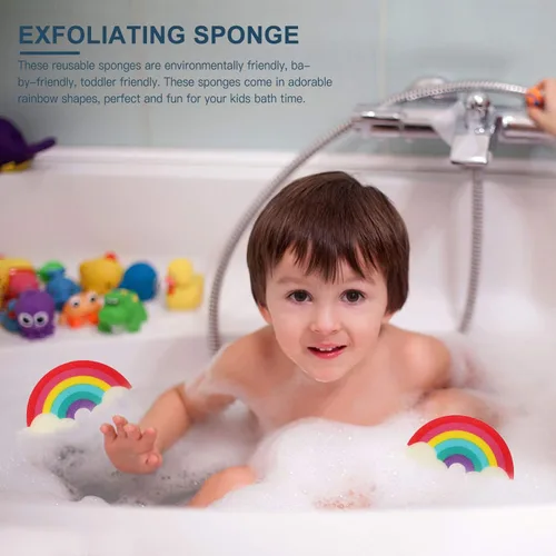 Vista 7 de Esponjas de ducha de baño de arco iris, esponja de baño, herramientas de baño para ducha de bola de baño de arco iris, 2 uds