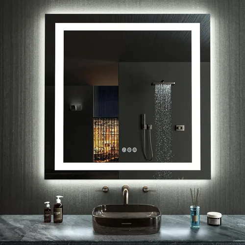 Vista 41 de LOAAO Espejo de baño LED de 60 x 40 pulgadas con luces, antiniebla, regulable, retroiluminado + iluminado frontal, espejo de tocador de baño