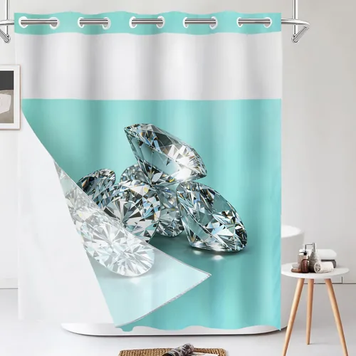 Vista 262 de Shrahala Father and Child Embracing No Hooks Shower Curtain with Snap in Liner Set, Tender Moment Captured Bathroom Décor Polyester Fiber Waterproof