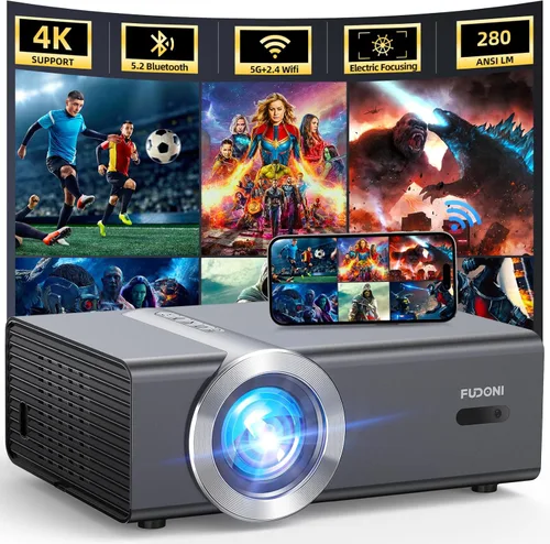 Vista 9 de [Enfoque eléctrico/alto brillo] Proyector FUDONI con WiFi y Bluetooth, nativo 1080P Real 400 lúmenes ANSI, proyector de cine al aire libre, pantalla