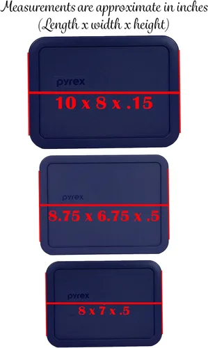 Vista 2 de Pyrex 7212-PC 11-Cup, 7211-PC 6-Cups & 7210-PC 3-Cup Blue Tapas de repuesto para almacenamiento de alimentos – Fabricado en Estados Unidos