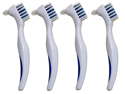 Vista 5 de Cepillos limpiadores de prótesis – Cepillo de dientes de doble cara con mango de goma ergonómico para el cuidado de la dentadura dental – Juego de 3