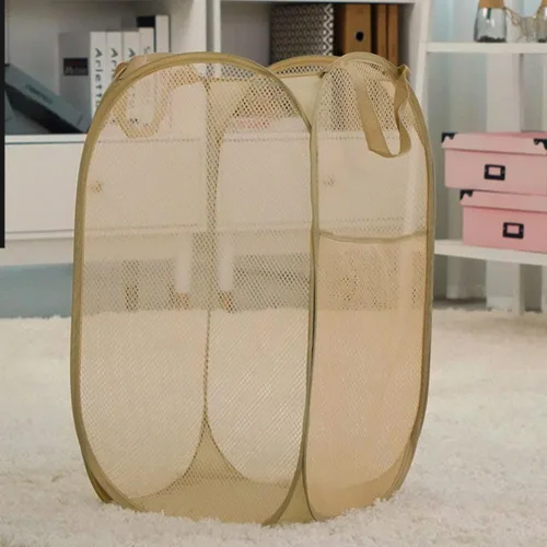 Vista 4 de Cesta plegable de malla para la ropa sucia, cesta de ropa plegable para el hogar, apartamento, dormitorio universitario o viajes, plegable para Beige