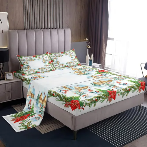 Vista 20 de Juego de sábanas de Navidad para cama individual, sábanas y fundas de almohada de microfibra de 3 piezas, juego de sábanas con estampado de muñeco Aa