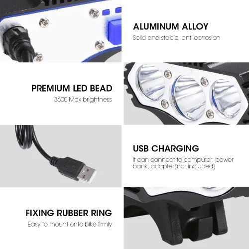 Vista 4 de Dioche Faro LED, lámpara frontal súper brillante 3600LM para ciclismo al aire libre de la noche