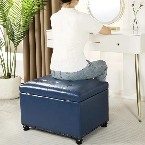 Vista 75 de Joveco Banco otomano de almacenamiento rectangular de tela, reposapiés, 24 pulgadas, moderno, copetudo, para dormitorio, asiento para entrada