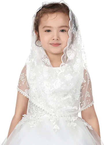 Vista 4 de PAMOR Velos infinitos de primera comunión para niñas velo capilla de encaje velo de mantilla velos de iglesia latina para bautismo católico Blanco B