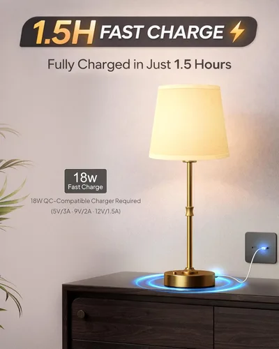 Vista 3 de EppieBasic Lámpara de mesa inalámbrica recargable: carga rápida y larga duración, lámparas doradas vintage de luz cálida de 2700 K, comedor, sala